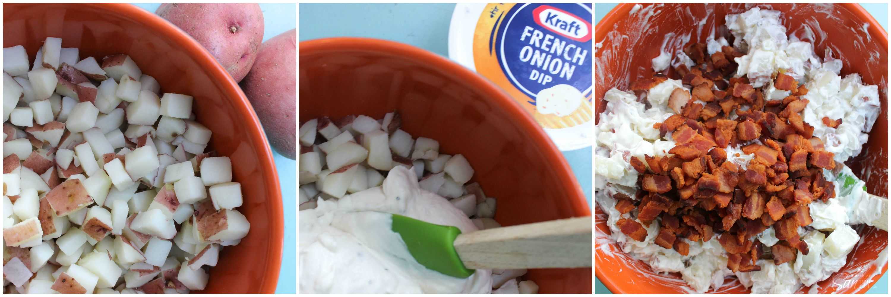 This French Onion Potato Salad combines two summer favorites into one dish. This simple recipe will easily become a picnic, campout and barbecue must have. This French Onion Potato Salad combines two summer favorites into one dish. This simple recipe will easily become a picnic, campout and barbecue must have.