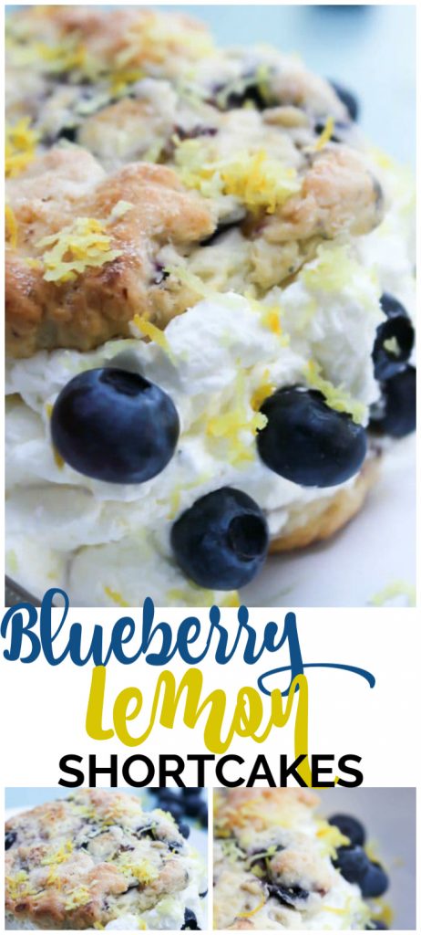 Blueberry Lemon Shortcakes are buttery, not overly sweet fresh blueberry & lemon shortcakes. Filled with delicious lemon whipped cream & fresh blueberries. Blueberry Lemon Shortcakes pinterest image