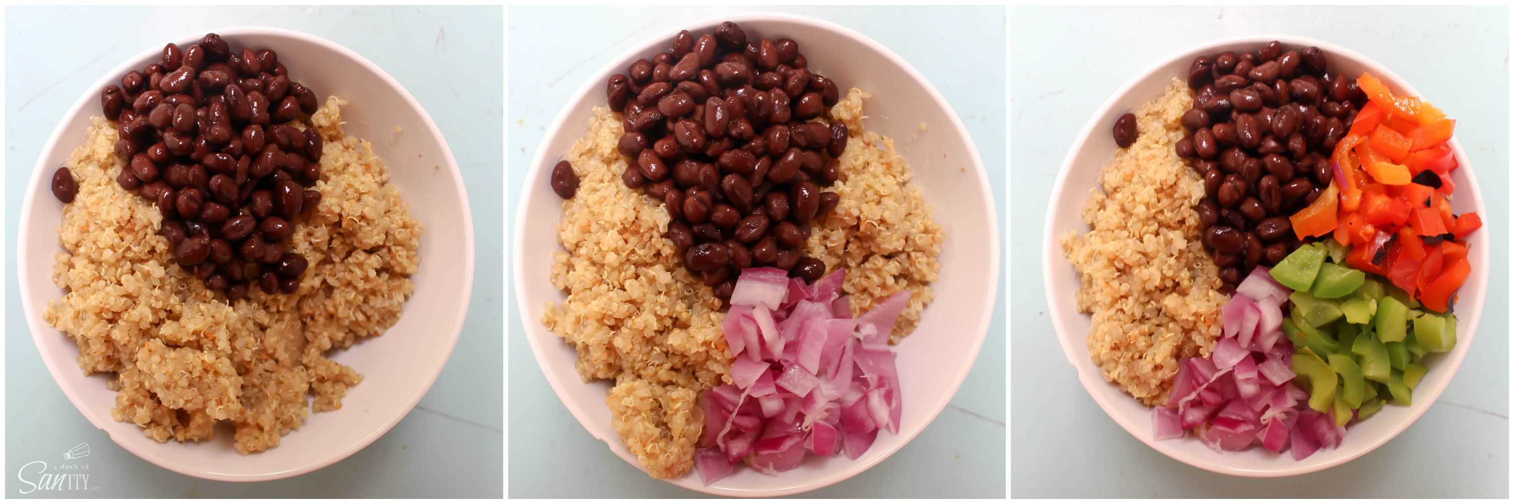 Fajita Quinoa Bowls with roasted peppers, onions, quinoa, plus all your favorite fixings for fajitas all in one bowl make one delicious meal.