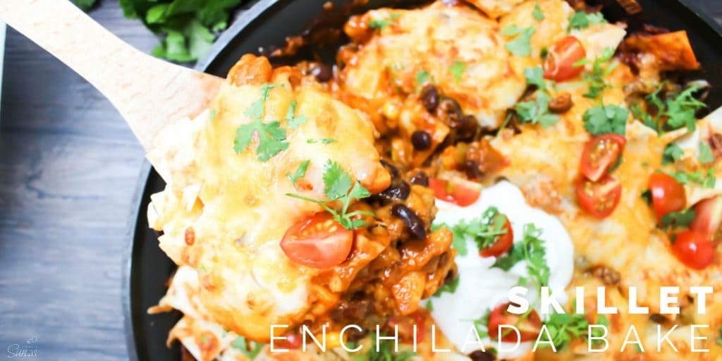 This Skillet Enchilada Bake is a perfect weeknight meal that is quick and easy to make. Delicious 30 minute meal that is comfort food at its best. Skillet Enchilada Bake Twitter