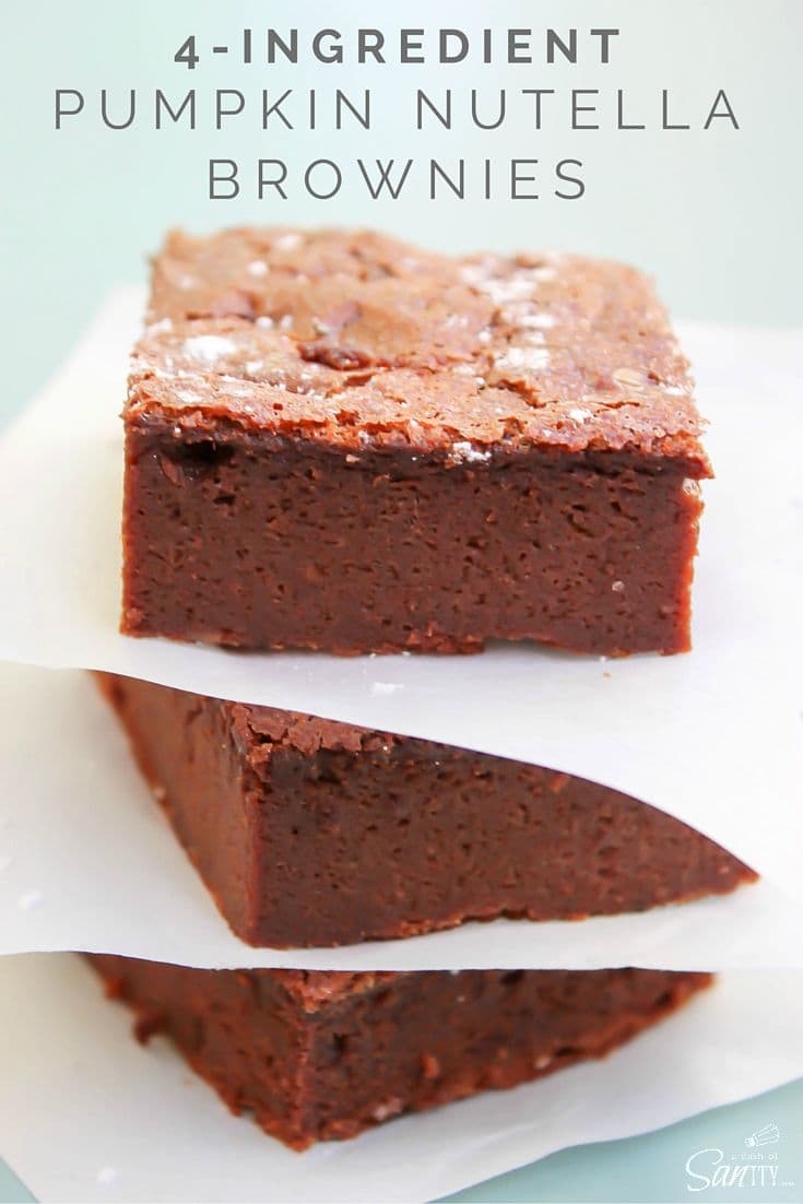 4-Ingredient Pumpkin Nutella Brownies are Nutella, chocolate, & pumpkin heaven. Forget the flour, you don’t need it. Whip up a batch for pure fall bliss. 4-Ingredient Pumpkin Nutella Brownies