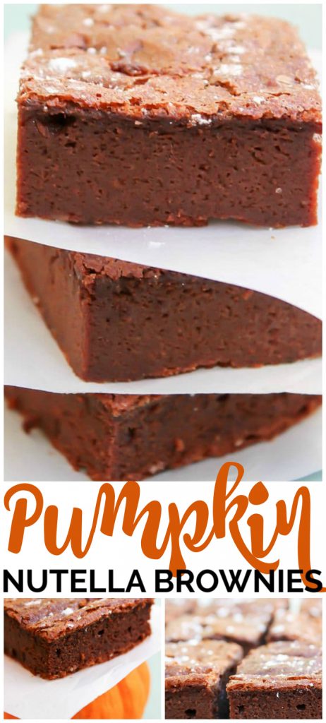 4-Ingredient Pumpkin Nutella Brownies are Nutella, chocolate, & pumpkin heaven. Forget the flour, you don’t need it. Whip up a batch for pure fall bliss. 4-Ingredient Pumpkin Nutella Brownies pinterest image
