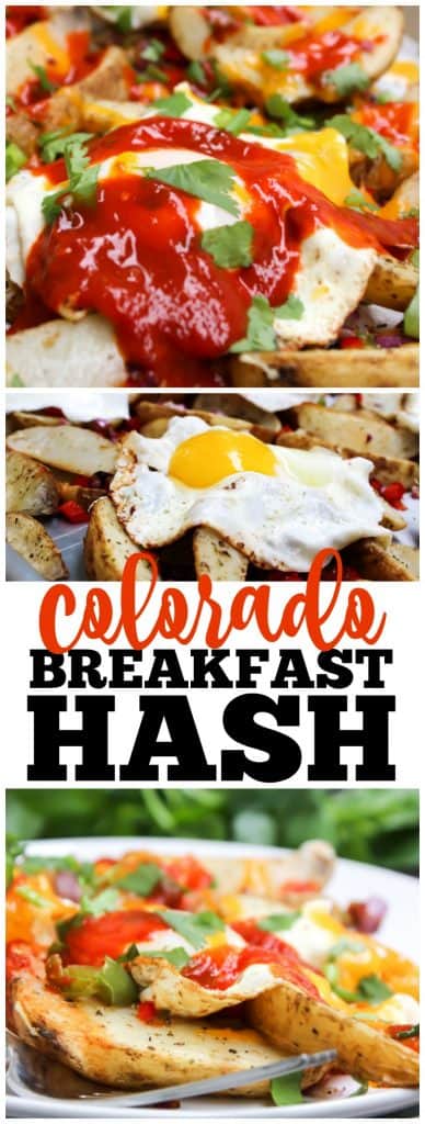 COLORADO BREAKFAST HASH flavorful, vibrant and easy, this super simple meal won’t be made just for breakfast but for lunch and dinner as well. breakfast hash collage of photos of has on sheet pan, and served on a white plate