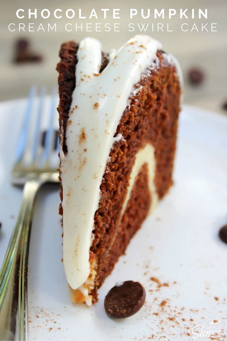 Chocolate Pumpkin Cream Cheese Swirl Cake