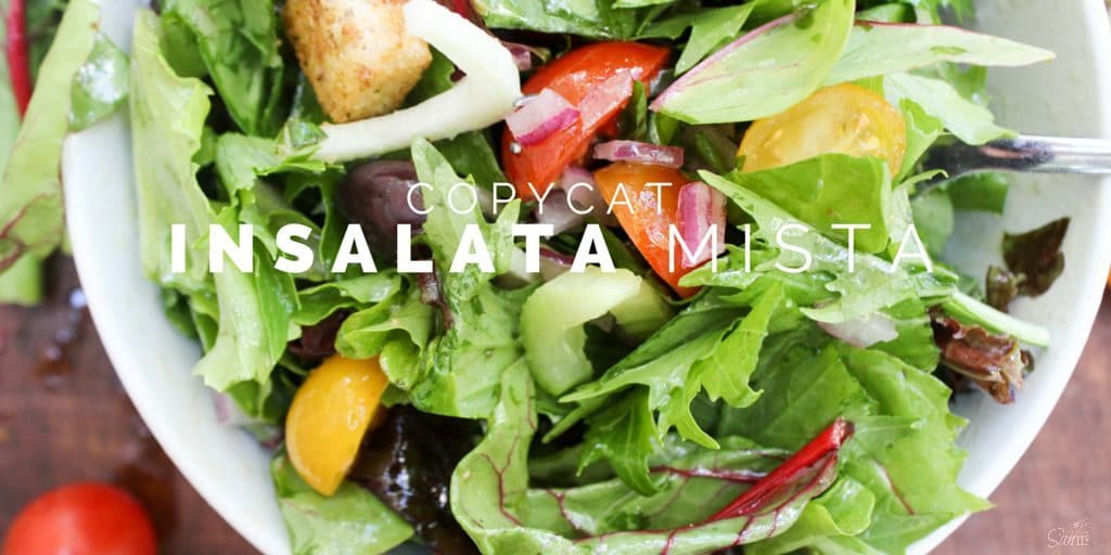 Copycat Insalata Mista is an uncomplicated, full of flavor mixed green salad dressed with a tangy vinaigrette. This salad will become a family favorite. Copycat Insalata Mista is an uncomplicated, full of flavor mixed green salad dressed with a tangy vinaigrette. This salad will become a family favorite.