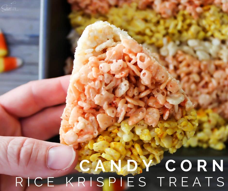 These Candy Corn Rice Krispies Treats are an easy to make, fun, and festive Halloween treat that everyone will enjoy this time of year. These Candy Corn Rice Krispies Treats are an easy to make, fun, and festive Halloween treat that everyone will enjoy this time of year.
