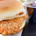 crispy pork sandwich in bun