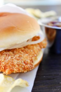 crispy pork sandwich in bun