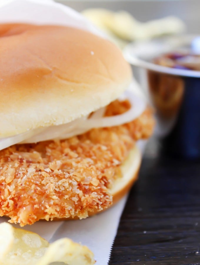 crispy pork sandwich in bun