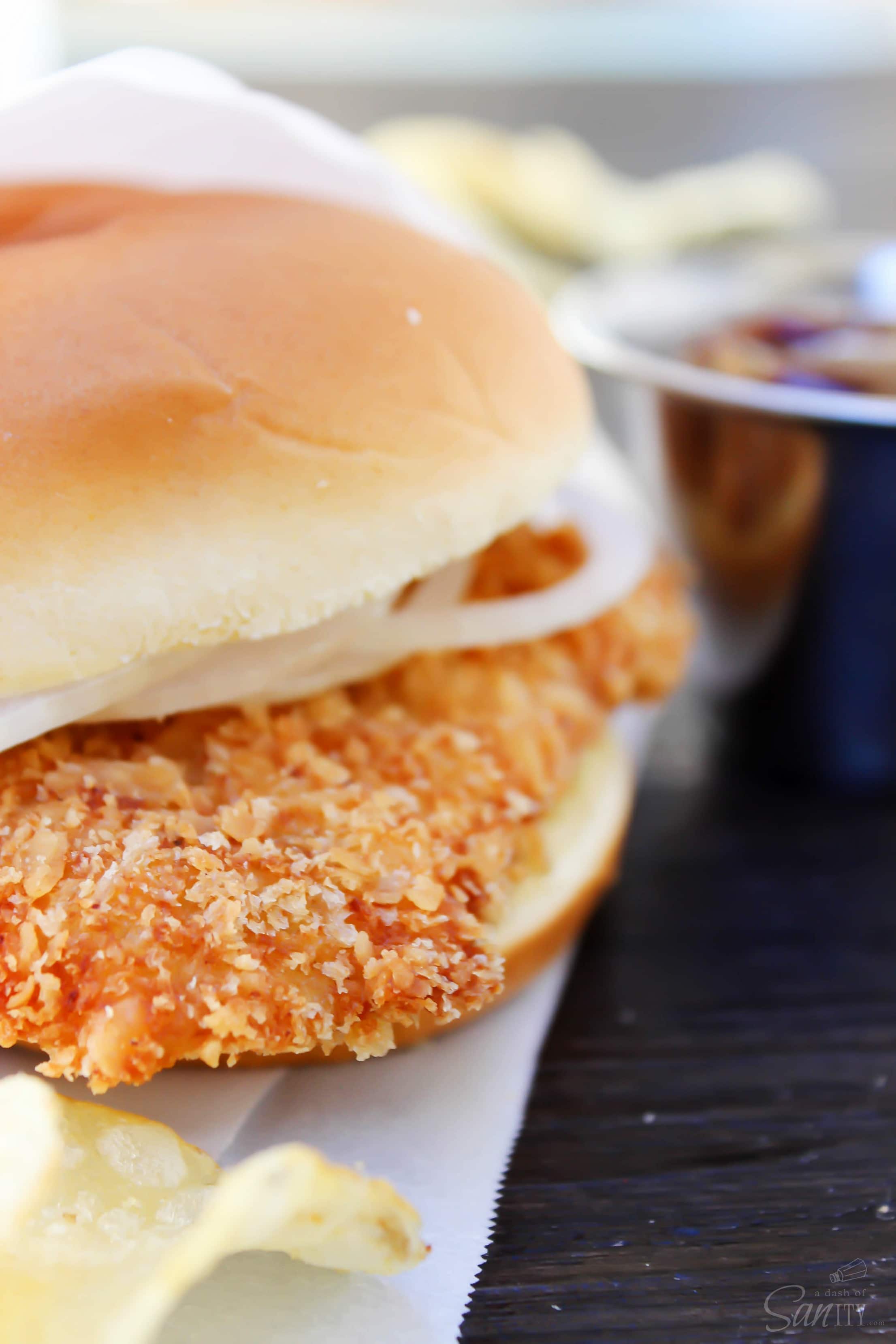 crispy pork sandwich in bun