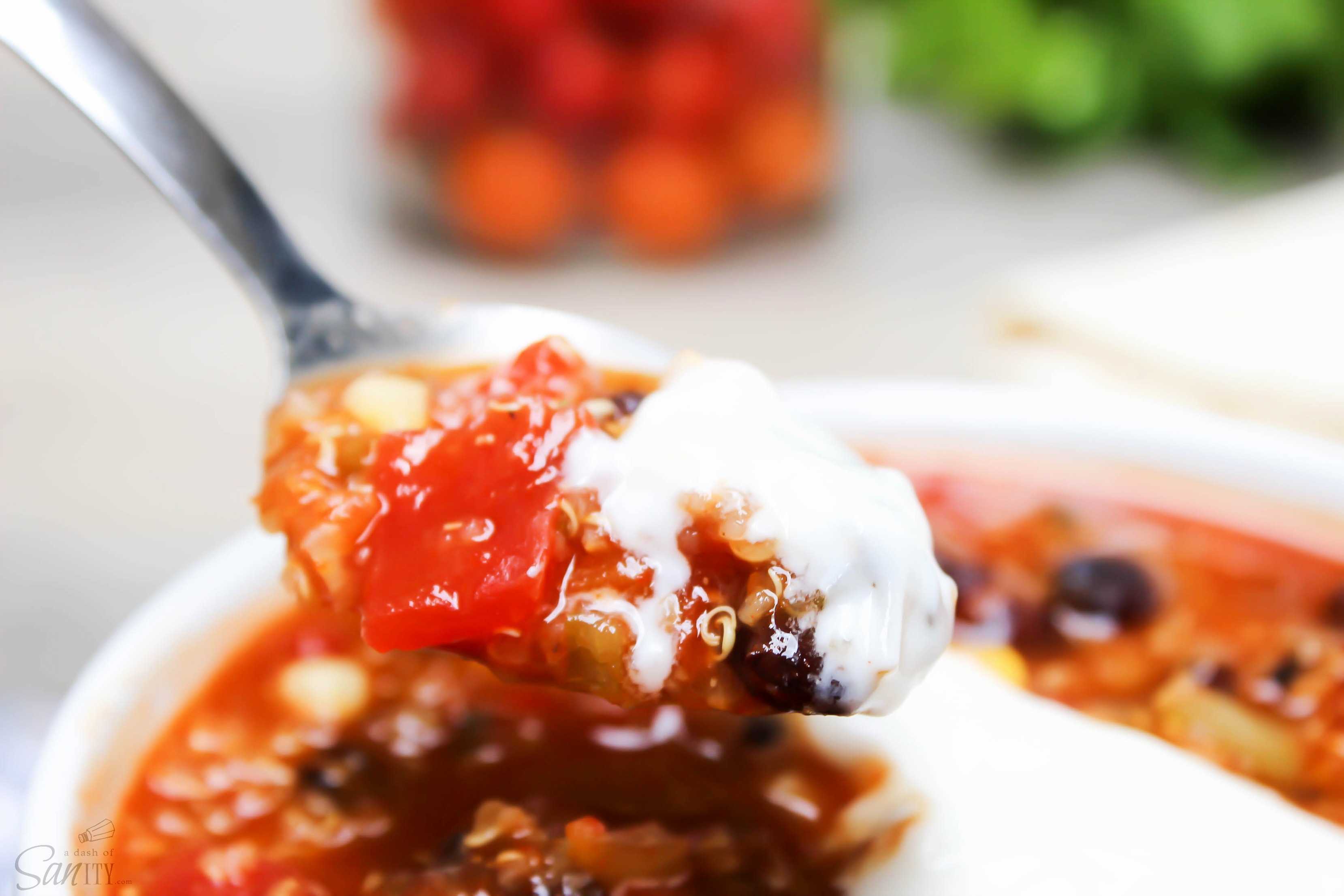 This Slow Cooker Quinoa Tortilla Soup is packed with flavor. Simply throw it all together in the slow cooker for a few hours and viola! Dinner is served.