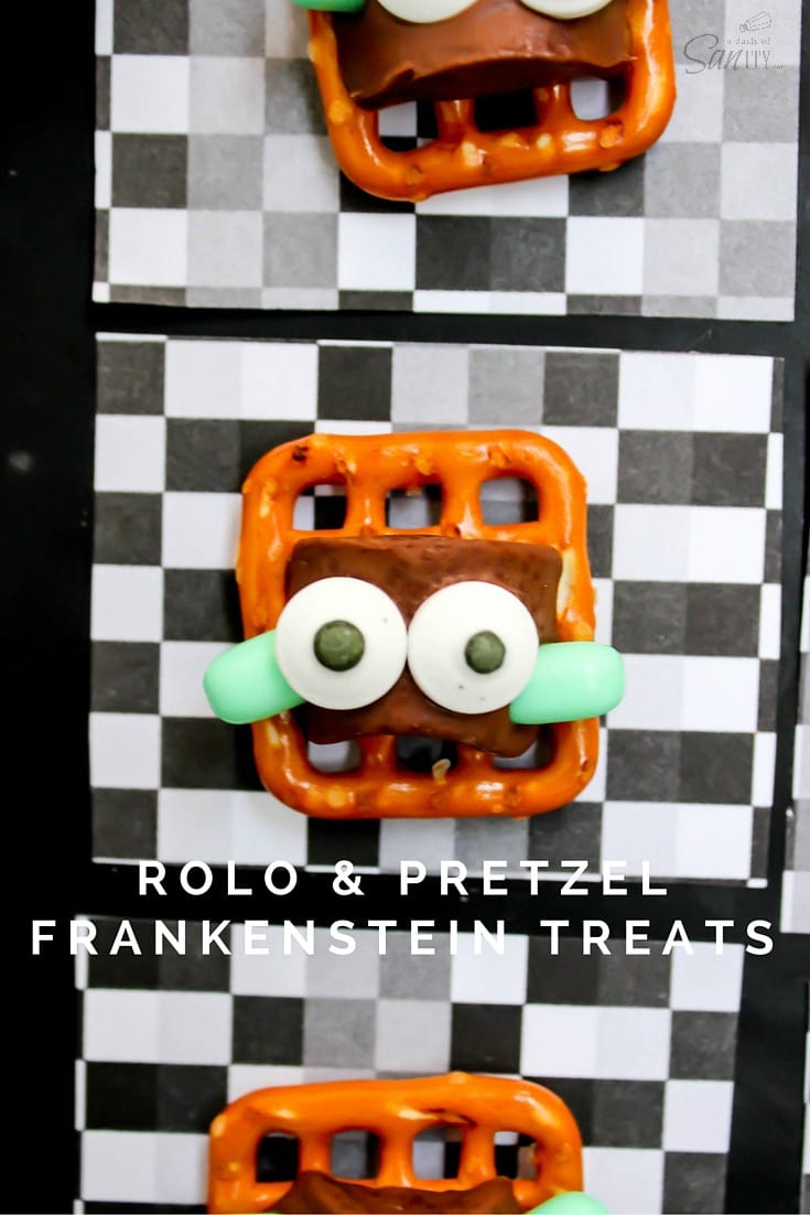These Rolo & Pretzel Frankenstein Treats create a monster of a bash. With caramel, chocolate, and pretzels, forget Trick or Treating and just make these! These Rolo & Pretzel Frankenstein Treats create a monster of a bash. With caramel, chocolate, and pretzels, forget Trick or Treating and just make these!