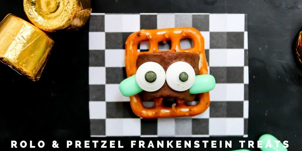 These Rolo & Pretzel Frankenstein Treats create a monster of a bash. With caramel, chocolate, and pretzels, forget Trick or Treating and just make these! Rolo & Pretzel Frankenstein Treats Twitter