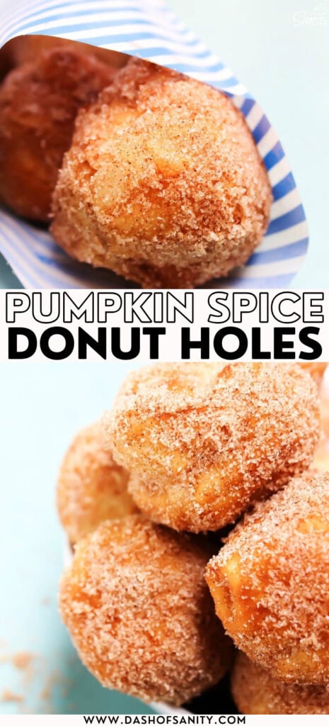 pumpkin spice donut holes collage image with recipe title