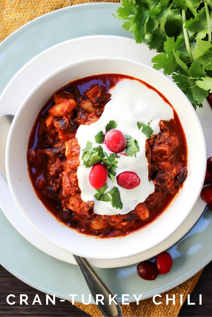 This Cran-Turkey Chili is your Thanksgiving leftover turkey reconstructed into an easy, delicious chili dinner using traditional holiday ingredients. This Cran-Turkey Chili is your Thanksgiving leftover turkey reconstructed into an easy, delicious chili dinner using traditional holiday ingredients.