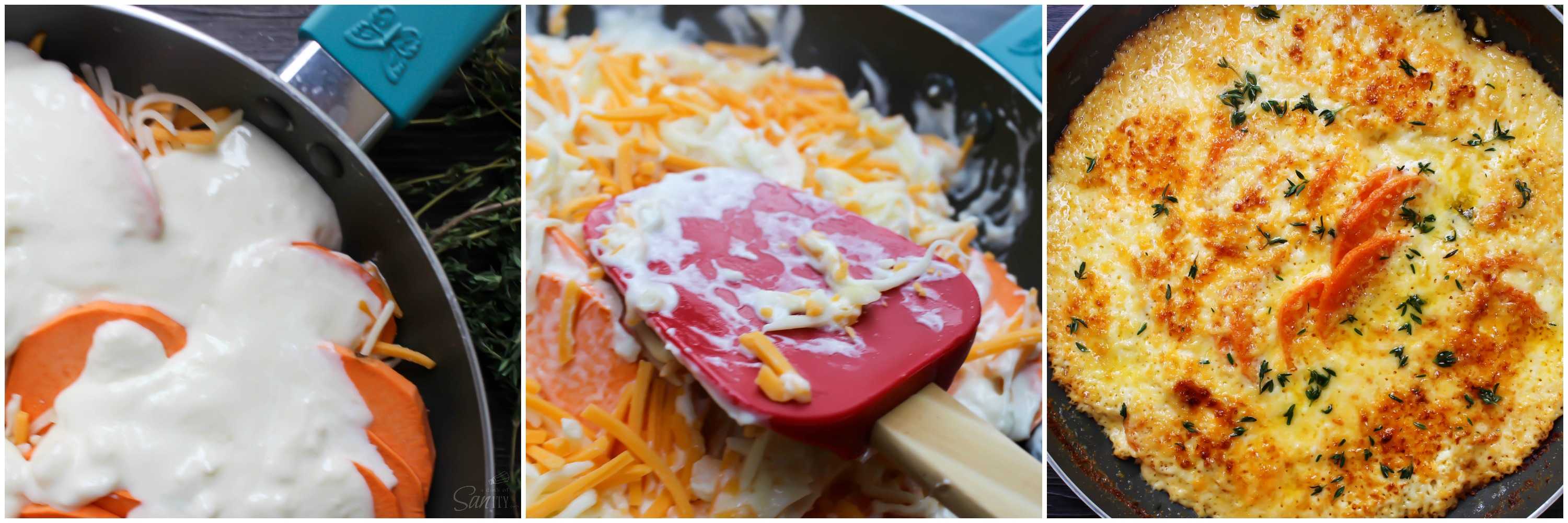 Skillet Scalloped Sweet Potatoes is an elegant twist on a holiday classic of Scalloped Potatoes. Layers of sweet potatoes, cheese, and a white cream sauce. Skillet Scalloped Sweet Potatoes is an elegant twist on a holiday classic of Scalloped Potatoes. Layers of sweet potatoes, cheese, and a white cream sauce.