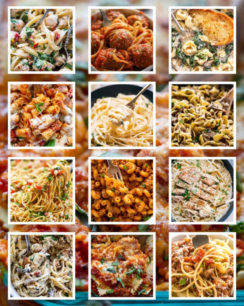 collage image of pasta dishes