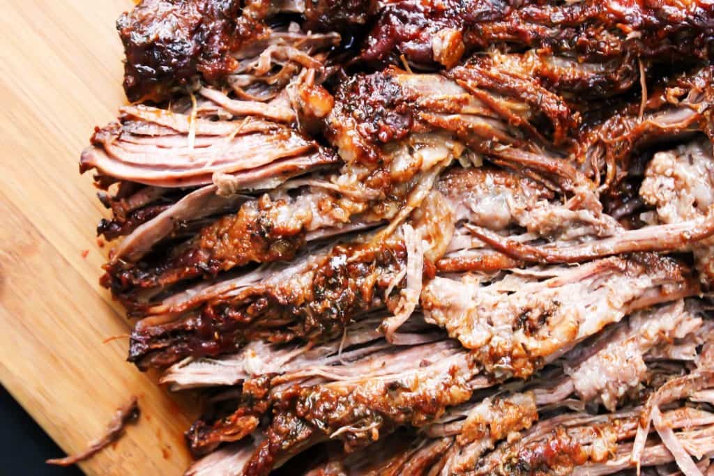 photo of shredded Easy Barbecue Beef Brisket on cutting board