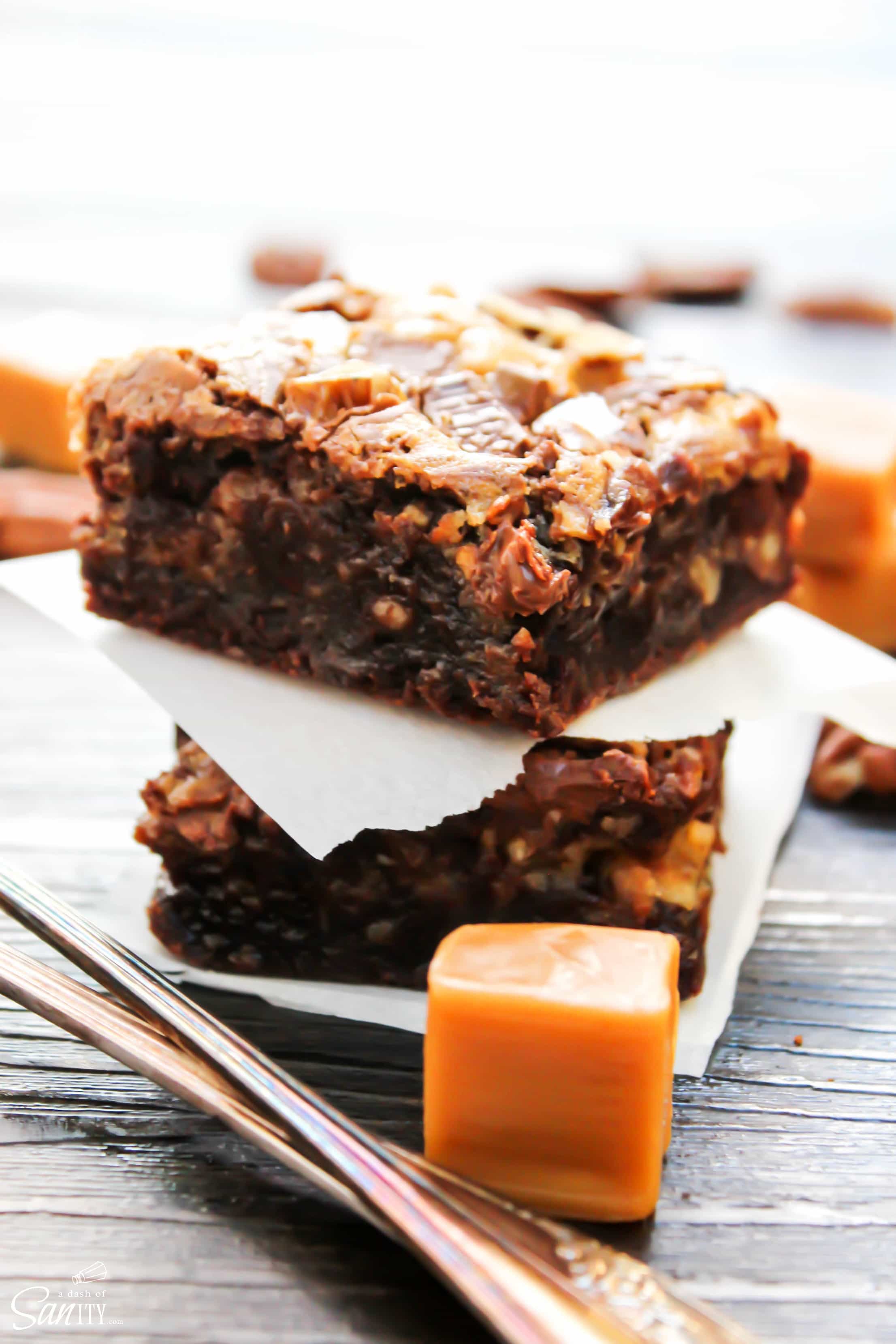 Turtle Cheesecake Fudge Brownies are rich fudge brownies with a caramel cheesecake swirl, topped with chopped pecans. #Spreadcheer with this decadent treat. Turtle Cheesecake Fudge Brownies are rich fudge brownies with a caramel cheesecake swirl, topped with chopped pecans. #Spreadcheer with this decadent treat.