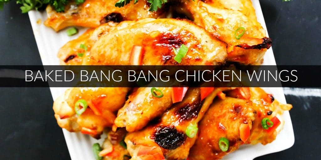 Baked Bang Bang Chicken Wings are sweet & spicy chicken wings baked in garlic chili sauce, which makes a traditional football game day appetizer healthier. Baked Bang Bang Chicken Wings are sweet & spicy chicken wings baked in garlic chili sauce, which makes a traditional football game day appetizer healthier.