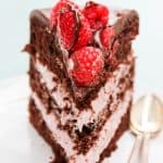 slice of chocolate raspberry cake with layers
