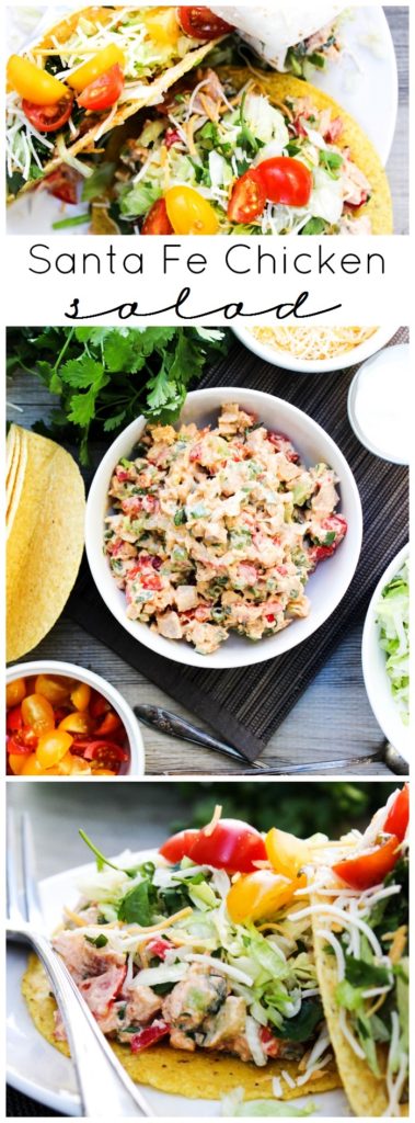 This Santa Fe Chicken Salad is a flavorful chicken salad recipe that's perfect for serving as a dip, in a wrap, as a taco, or tostada.