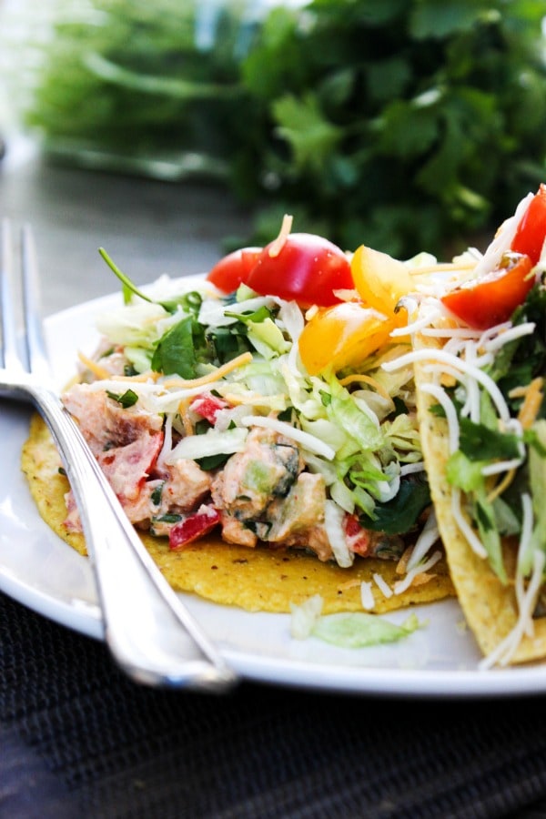 This Santa Fe Chicken Salad is a flavorful chicken salad recipe that's perfect for serving as a dip, in a wrap, as a taco, or tostada.