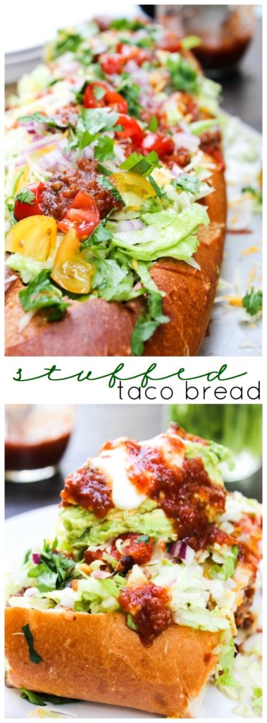 Stuffed Taco Bread is made from your favorite taco ingredients, stuffed into a warm loaf of bread. Cheesy, easy, and made with fresh ingredients.