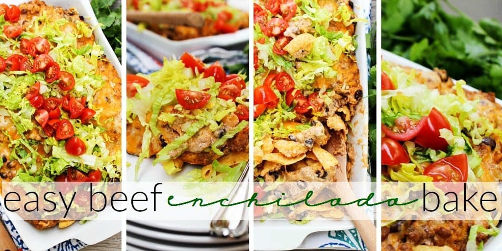Easy Beef Enchilada Bake is a delicious, easy to make twist on classic enchiladas. This 30-minute meal will be one that the whole family loves.