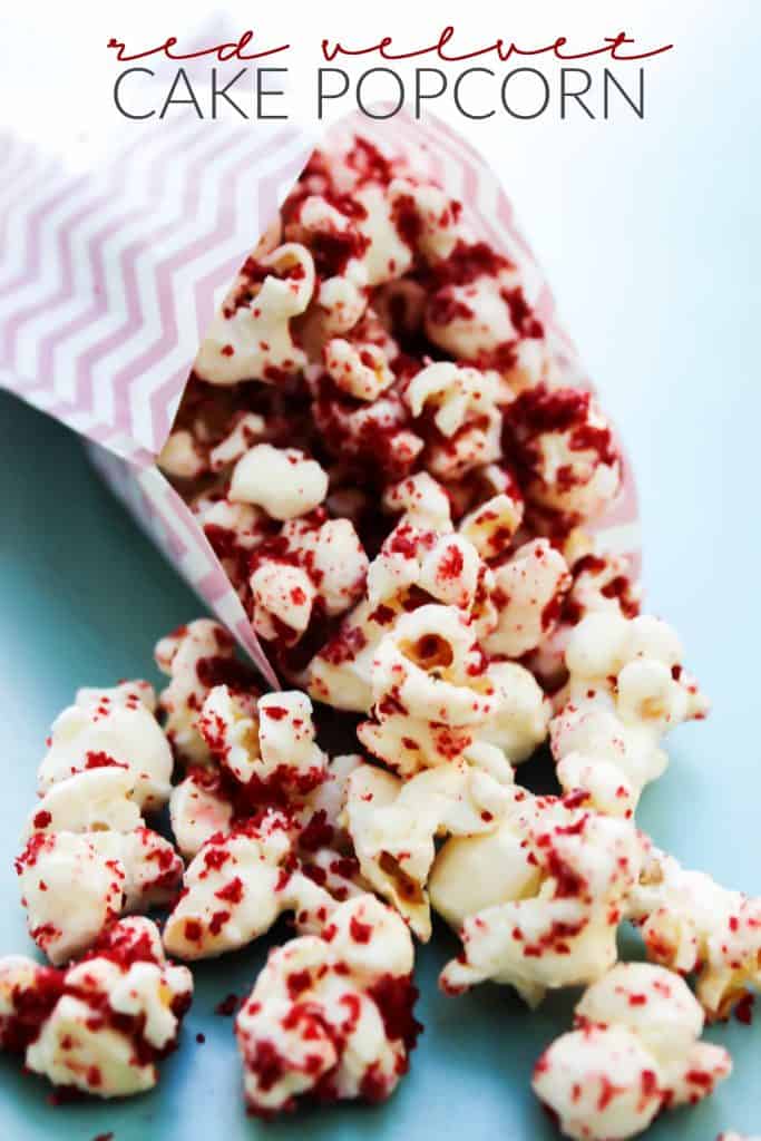 red velvet cake popcorn in bag
