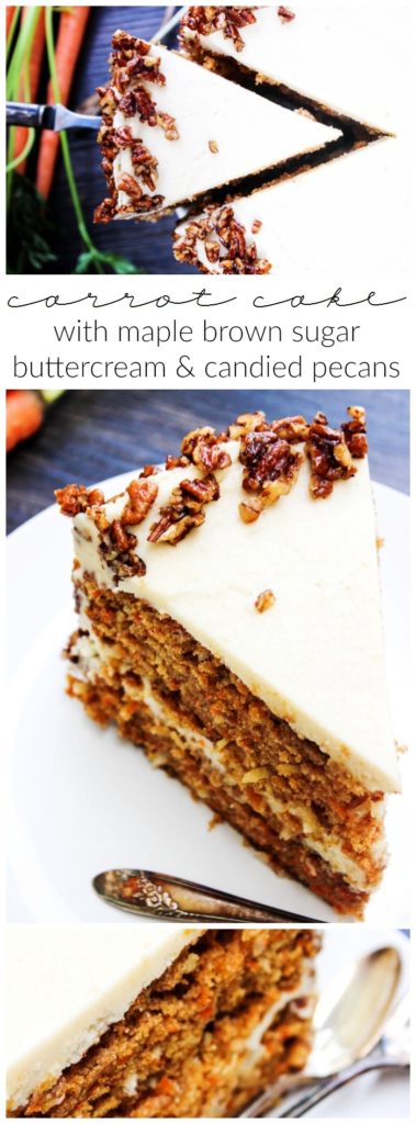 Carrot Cake with Maple Brown Sugar Buttercream & Candied Pecans with coconut, maple syrup, brown sugar, and pecans make a combo that will have you swooning. Carrot Cake with Maple Brown Sugar Buttercream & Candied Pecans with coconut, maple syrup, brown sugar, and pecans make a combo that will have you swooning.