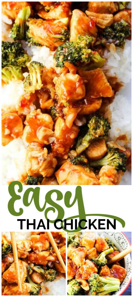 This Easy Thai Chicken is packed with flavor, and takes just 30 minutes to make. It makes for a delicious dinner time meal that is better than take-out. Easy Thai Chicken pinterest image