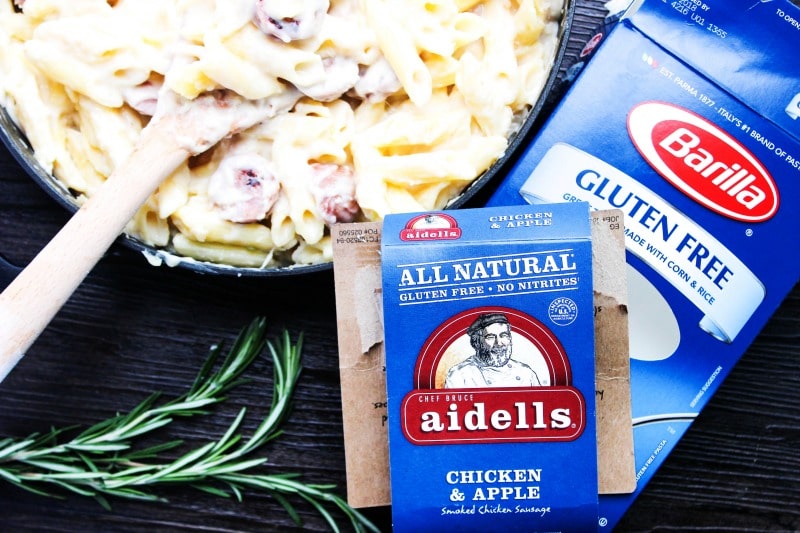 This Cheesy Sausage Pasta is full of creamy sauce, tossed in gluten-free pasta, and sliced sausages. It's an easy weeknight meal that everyone can enjoy.
