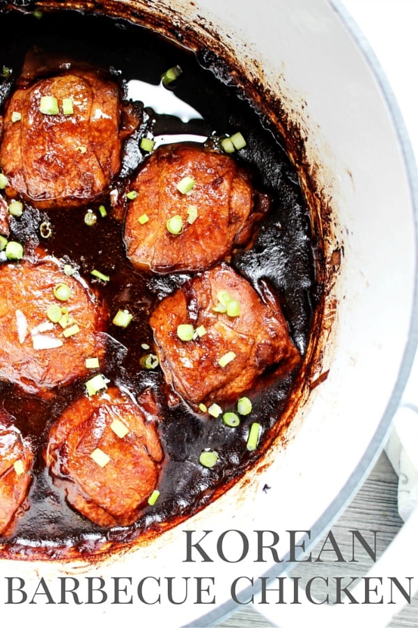 A flavorful combination of sweet and salty, this Korean Barbecue Chicken has all the classic-hints of a traditional American barbecue sauce with a punch. A flavorful combination of sweet and salty, this Korean Barbecue Chicken has all the classic-hints of a traditional American barbecue sauce with a punch.