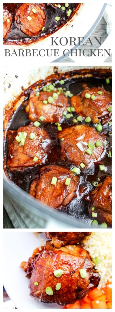 A flavorful combination of sweet and salty, this Korean Barbecue Chicken has all the classic-hints of a traditional American barbecue sauce with a punch. A flavorful combination of sweet and salty, this Korean Barbecue Chicken has all the classic-hints of a traditional American barbecue sauce with a punch.