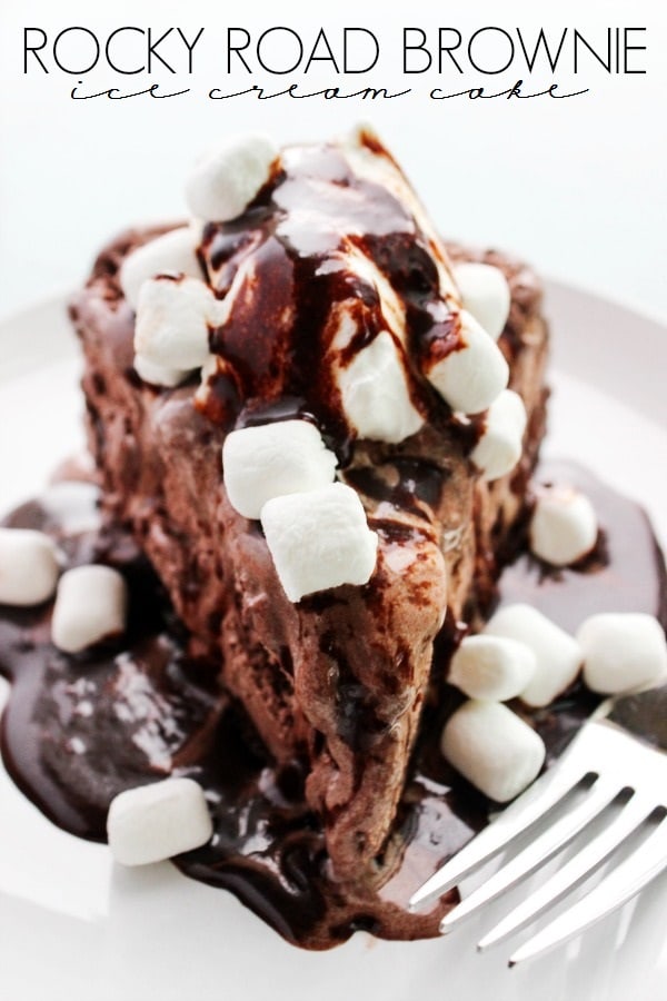 Rocky Road Brownie Ice Cream Cake is made with rich chocolaty brownies, Rocky Road ice cream, and Best Ever Hot Fudge. Easy to make, even better to devour. .