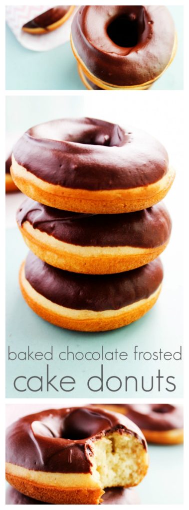 These Baked Chocolate Frosted Cake Donuts are a classic baked cake donut with chocolate ganache frosting. Homemade donuts really are easy & simple to make.