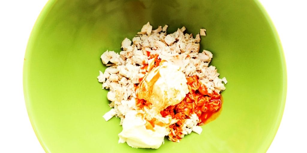 ingredient overhead shot of buffalo chicken filling
