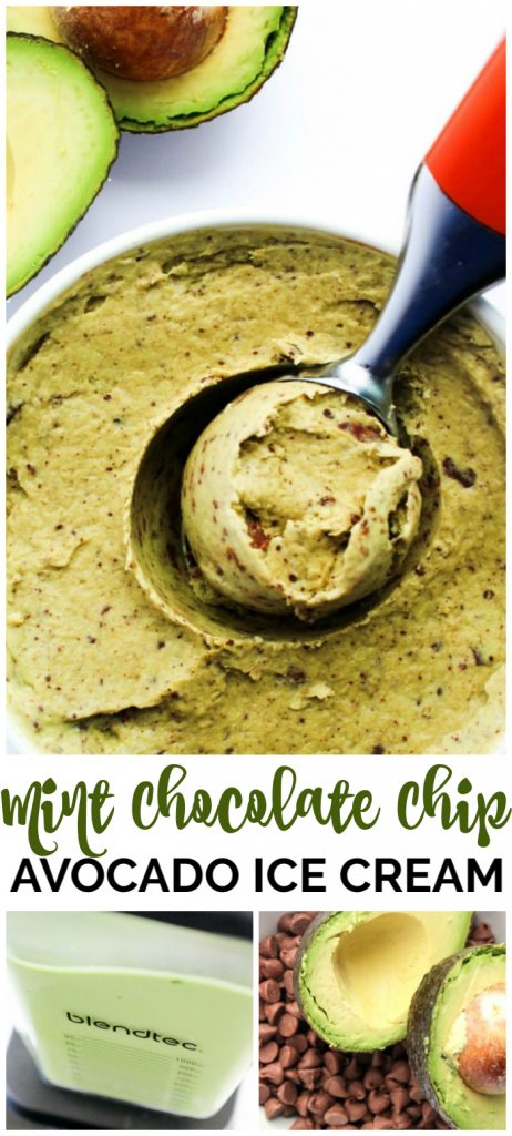 This Mint Chocolate Chip Avocado Ice Cream is an easy & healthy way to devour a summer treat. Enjoy this with friends & family at your next barbecue. Mint Chocolate Chip Avocado Ice Cream pinterest image