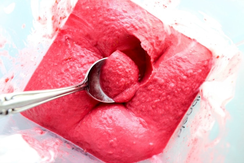 Raspberry Lime Frozen Yogurt is a tart "skinny" frozen yogurt that can be made in a matter of minutes. This will become a summer must have.
