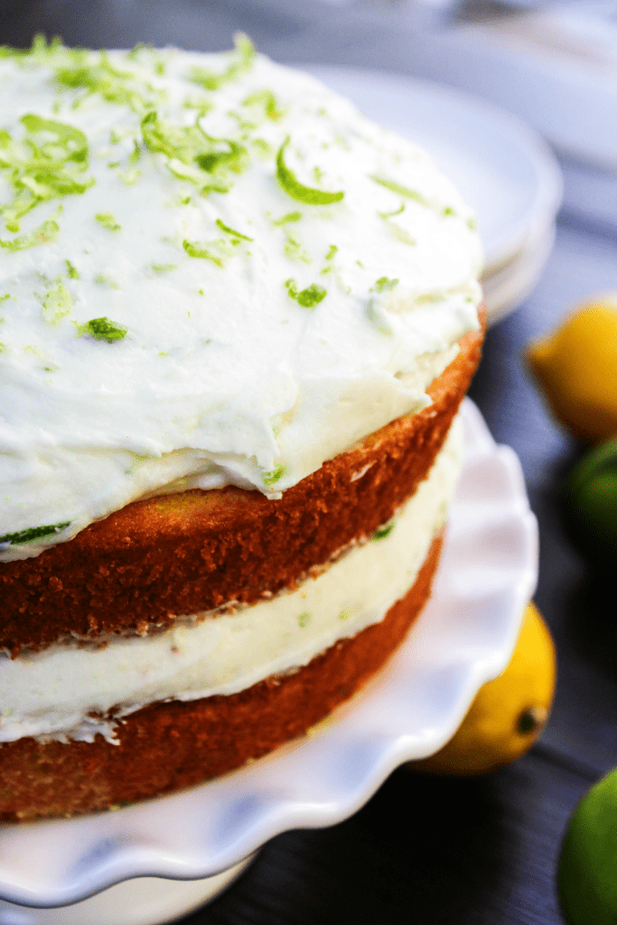 layered lemon lime cake with frosting