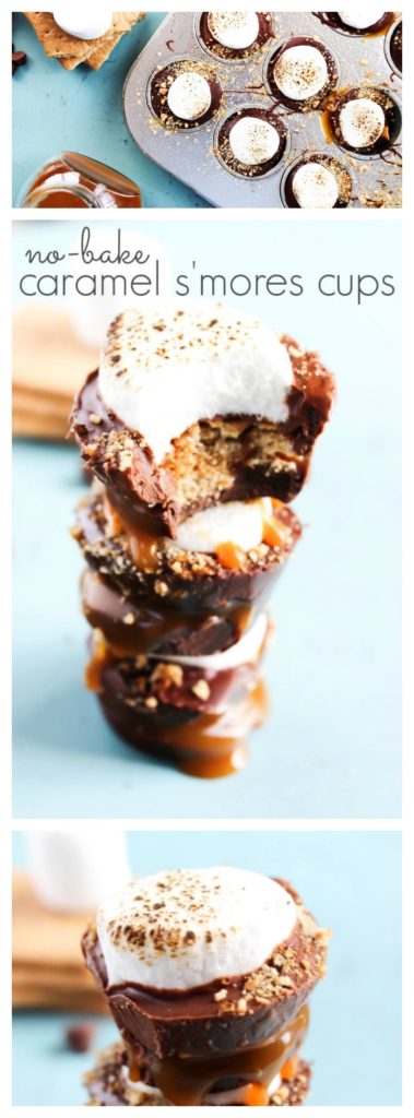 Happy National S'mores Day! What better way to celebrate than with these No-Bake Caramel S'more Cups that don't require a campfire or an oven.