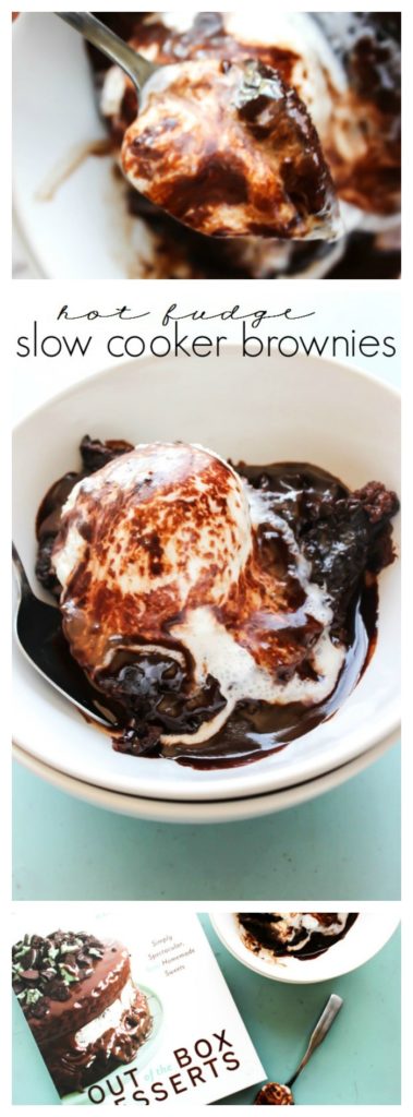 Hot Fudge Slow Cooker Brownies are an easy to make, a drool-worthy dessert. Dive into this bowl of hot fudge, brownies, and chocolate divinity. 