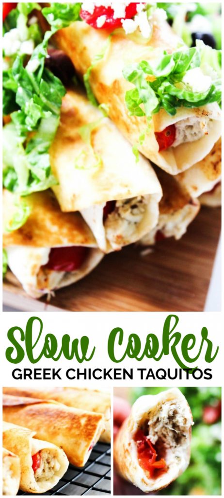 Slow Cooker Greek Chicken Taquitos pinterest image