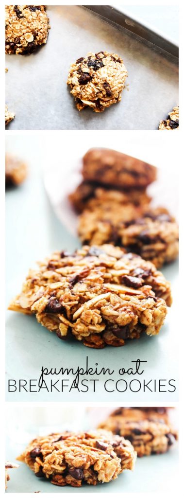 Pumpkin Oat Breakfast Cookies are a fall inspired, grab-and-go healthy cookie. It’s like a mini-pumpkin pie, ideal for breakfast or an anytime of day snack. pumpkin-oat-breakfast-cookies-long-pin