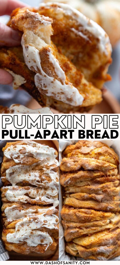 collage image of pumpkin pie bread