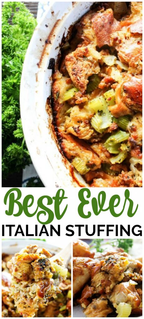 Best Ever Italian Stuffing is my mom's classic Italian stuffing. It's a tradition passed down from my grandma. This will never miss our Thanksgiving table. Best Ever Italian Stuffing