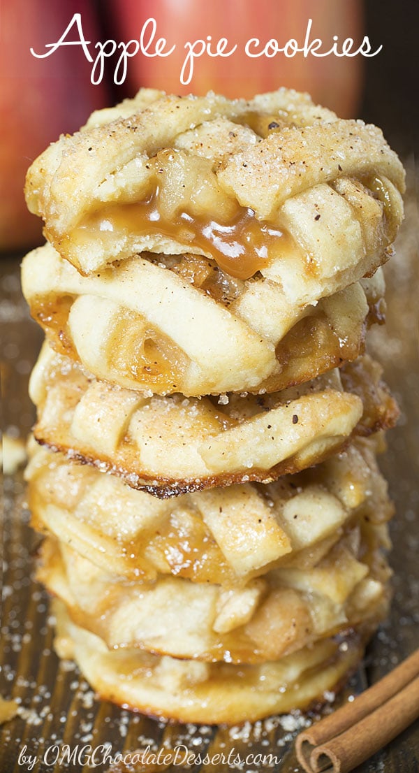 Apple Pie Cookies - bite-size pie crust with caramel and apples and cinnamon sugar.