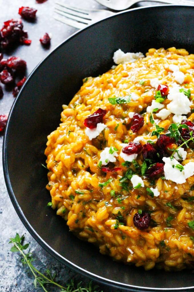 PUMPKIN RISOTTO WITH GOAT CHEESE & DRIED CRANBERRIES