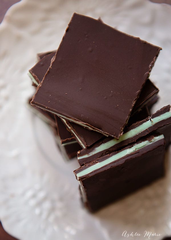 Homemade Andes Mints chocolate with green mint chocolate layers